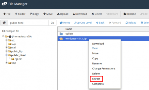extract cpanel file manager